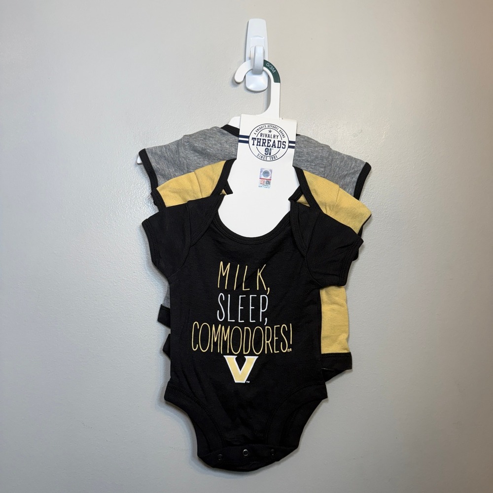 Rivalry Threads Vanderbilt Commodores 3 Pack Infant Bodysuits 0-3M Black Gold